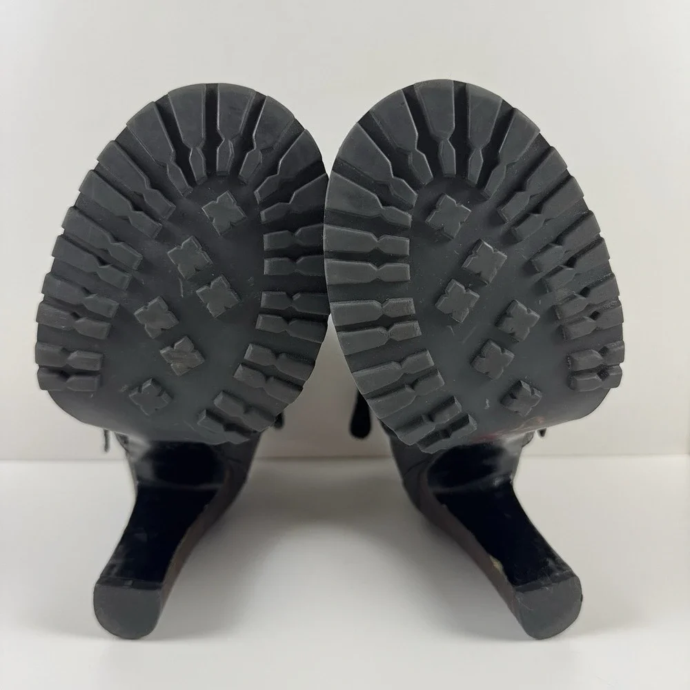 Tory Burch Landers Bootie Black Leather Studded Ankle Boots Chunky Heel Size 10